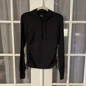 Title Nine Black Long Sleeve Drawstring Neck Ruche Sided Shirt Top